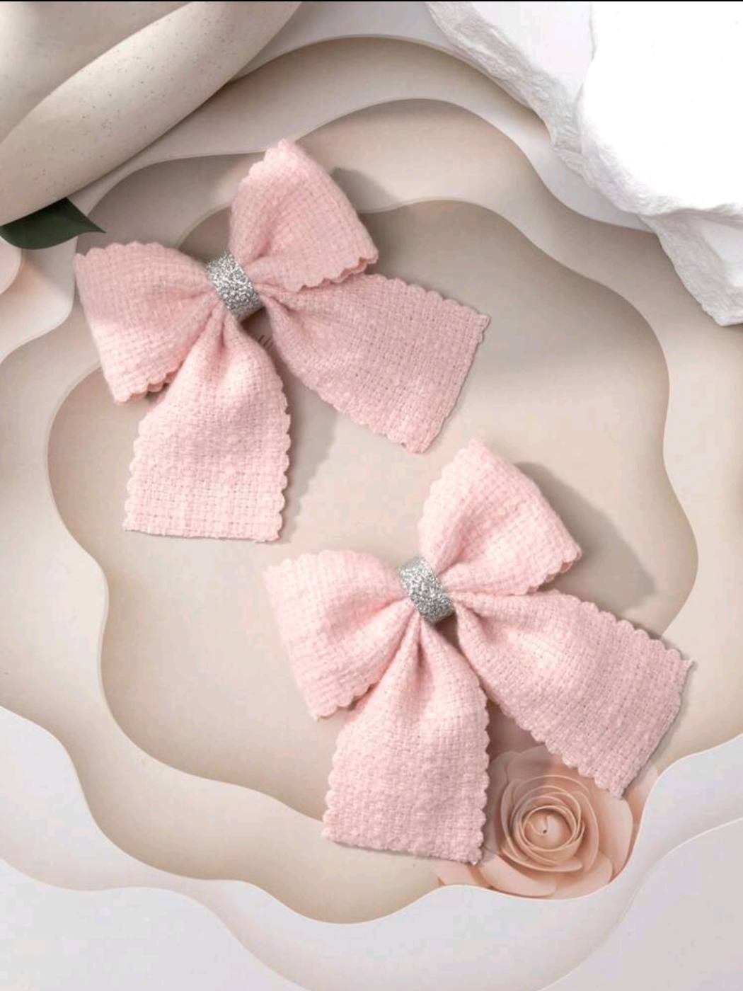2PCS Winter Ribbon Bow Hair Clip 