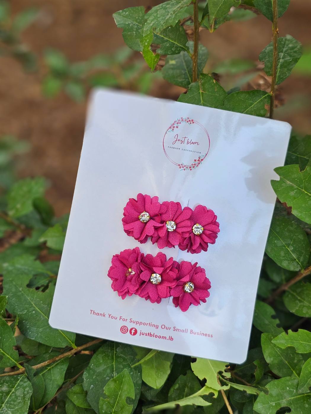 2pcs Floral Snap Clip With Crystal 