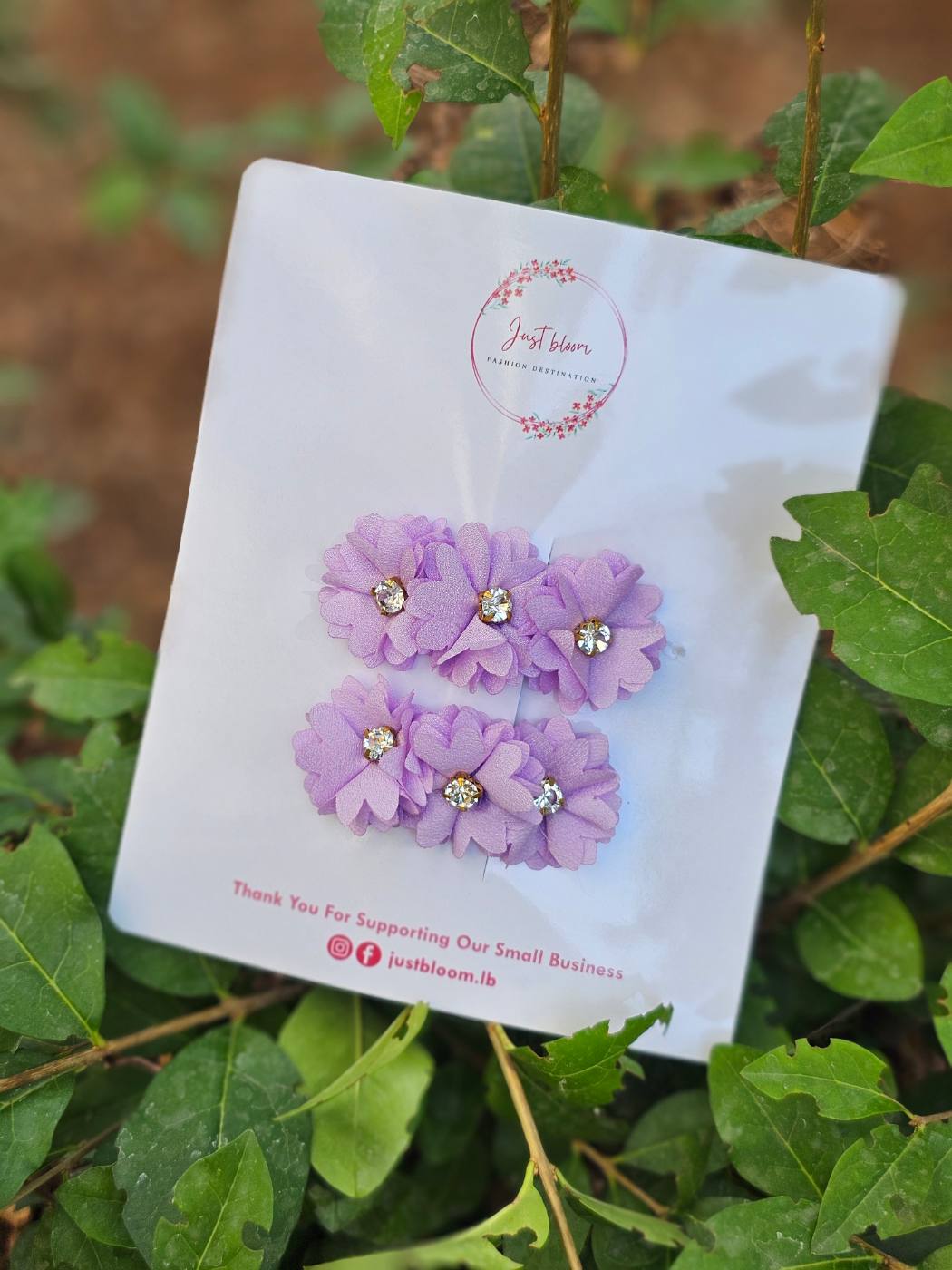 2pcs Floral Snap Clip With Crystal 