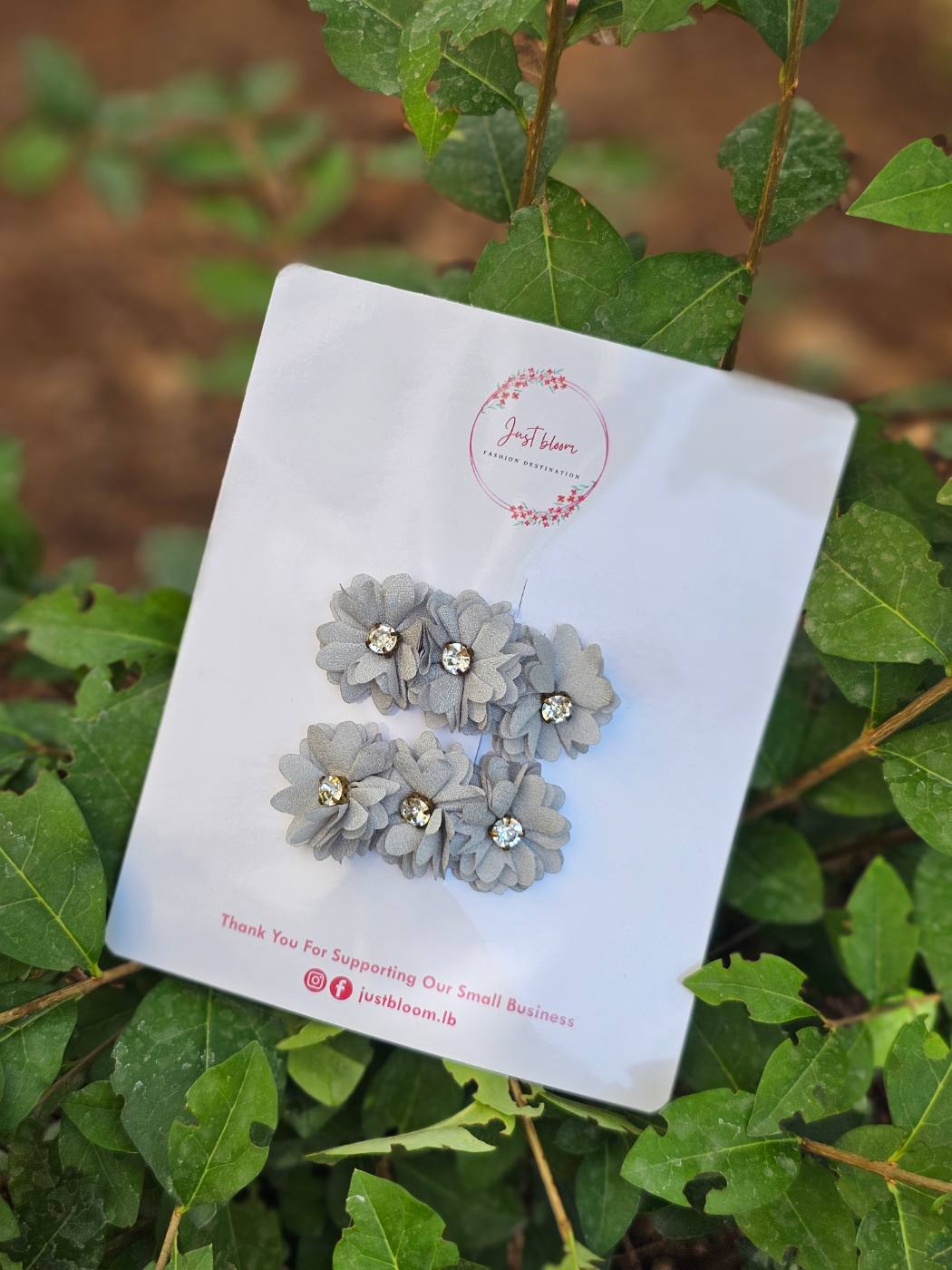 2pcs Floral Snap Clip With Crystal 