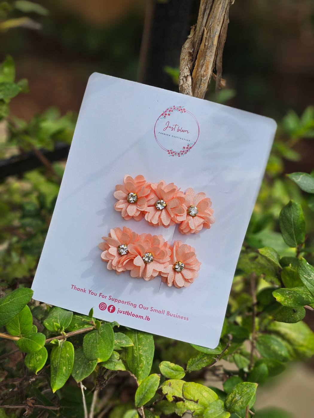 2pcs Floral Snap Clip With Crystal 