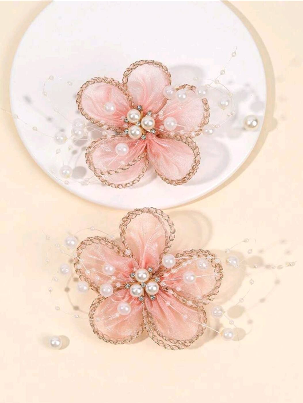 2pc Beaded Flower Hair Clip 