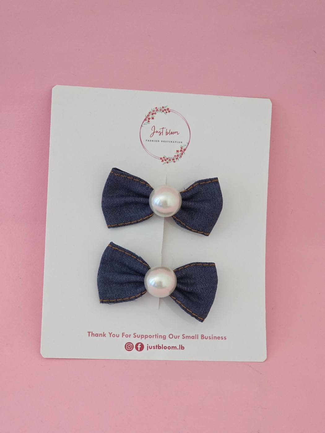 2pcs Denim Bow with Pearl 