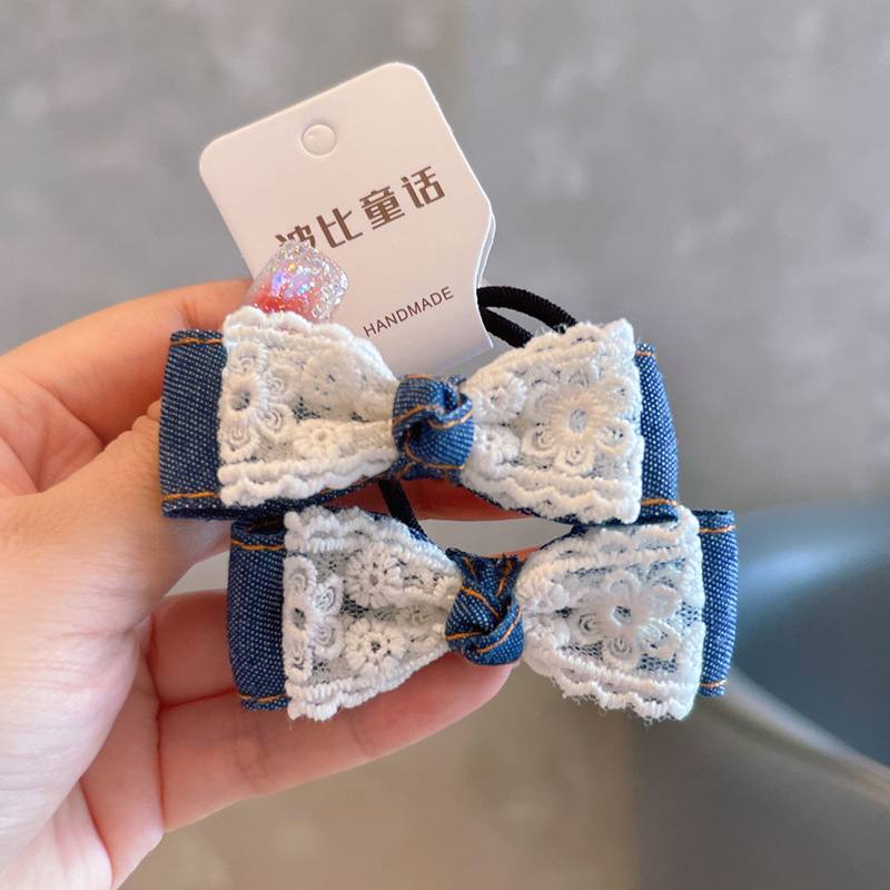 2pcs Denim Hair Ties With lace