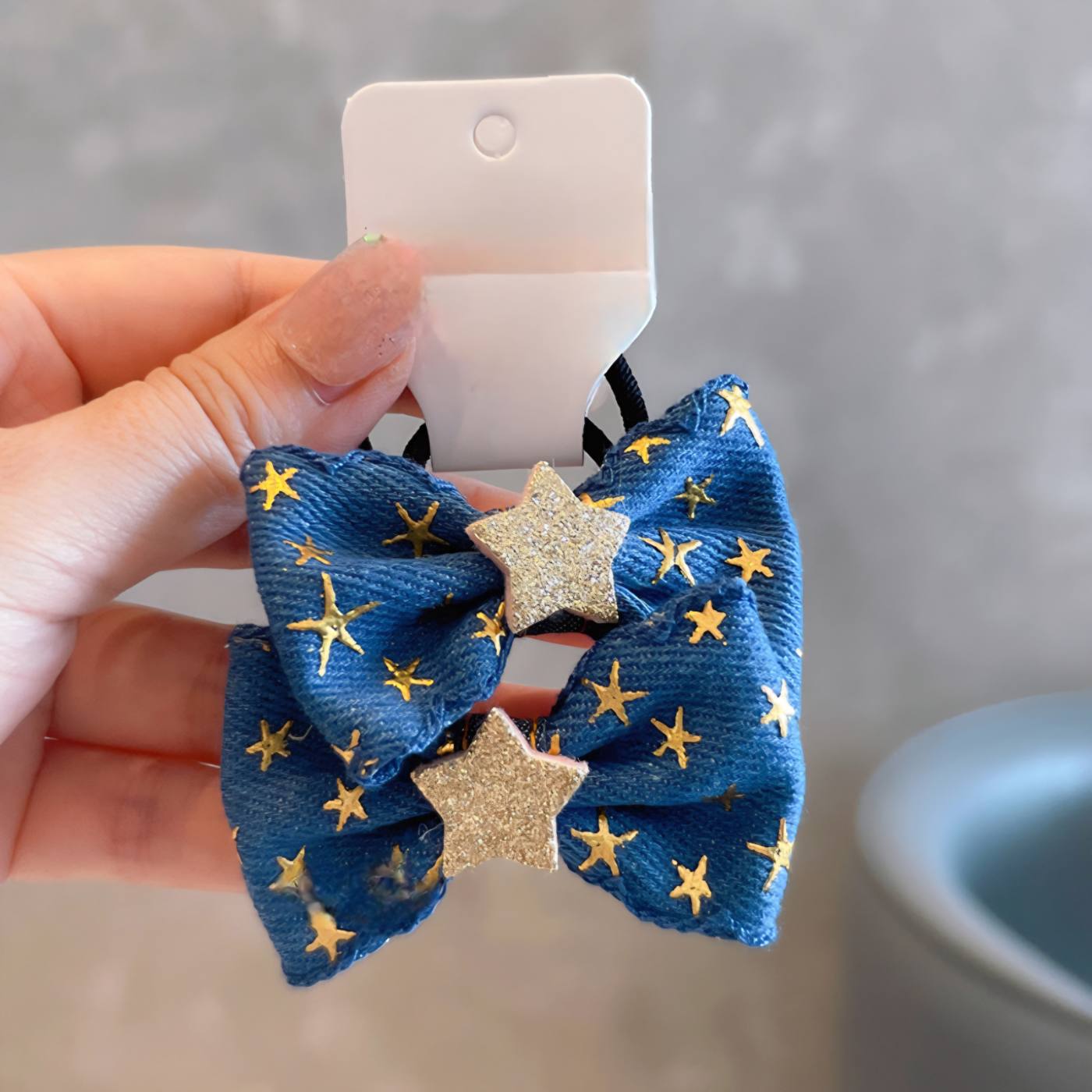 2pcs Golden Stars Denim Hair ties