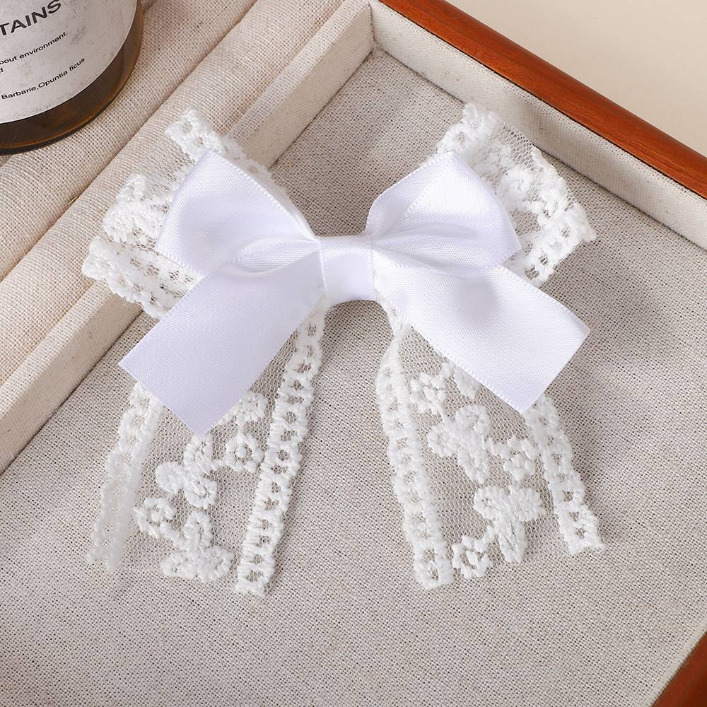 2pc White Lace Ribbon Bow Hair Clip 