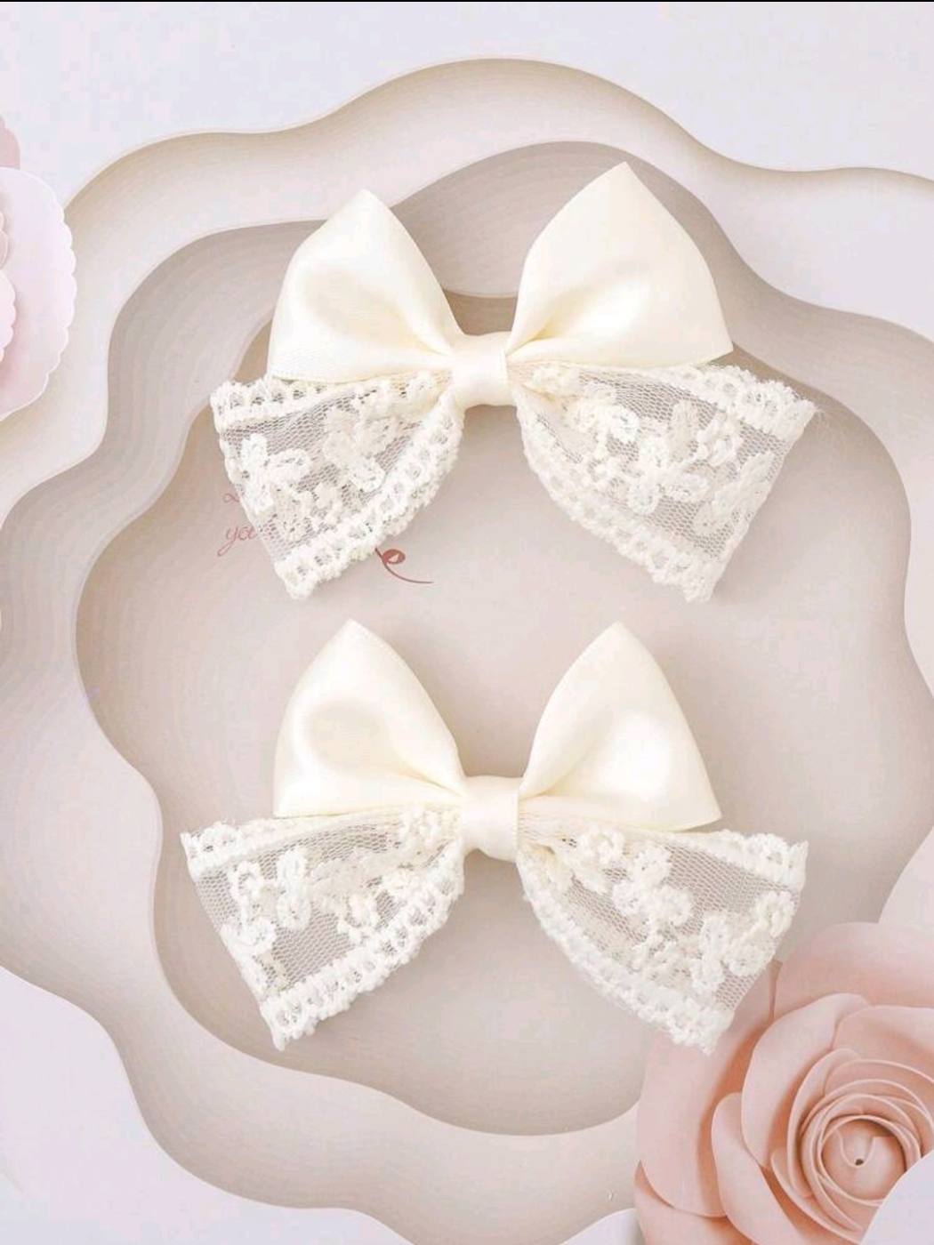 2pc Ivory Lace Bow Hair clip 
