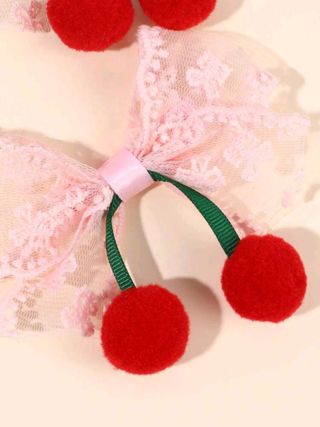 2pcs Pink Bow Cherry Hairclip 