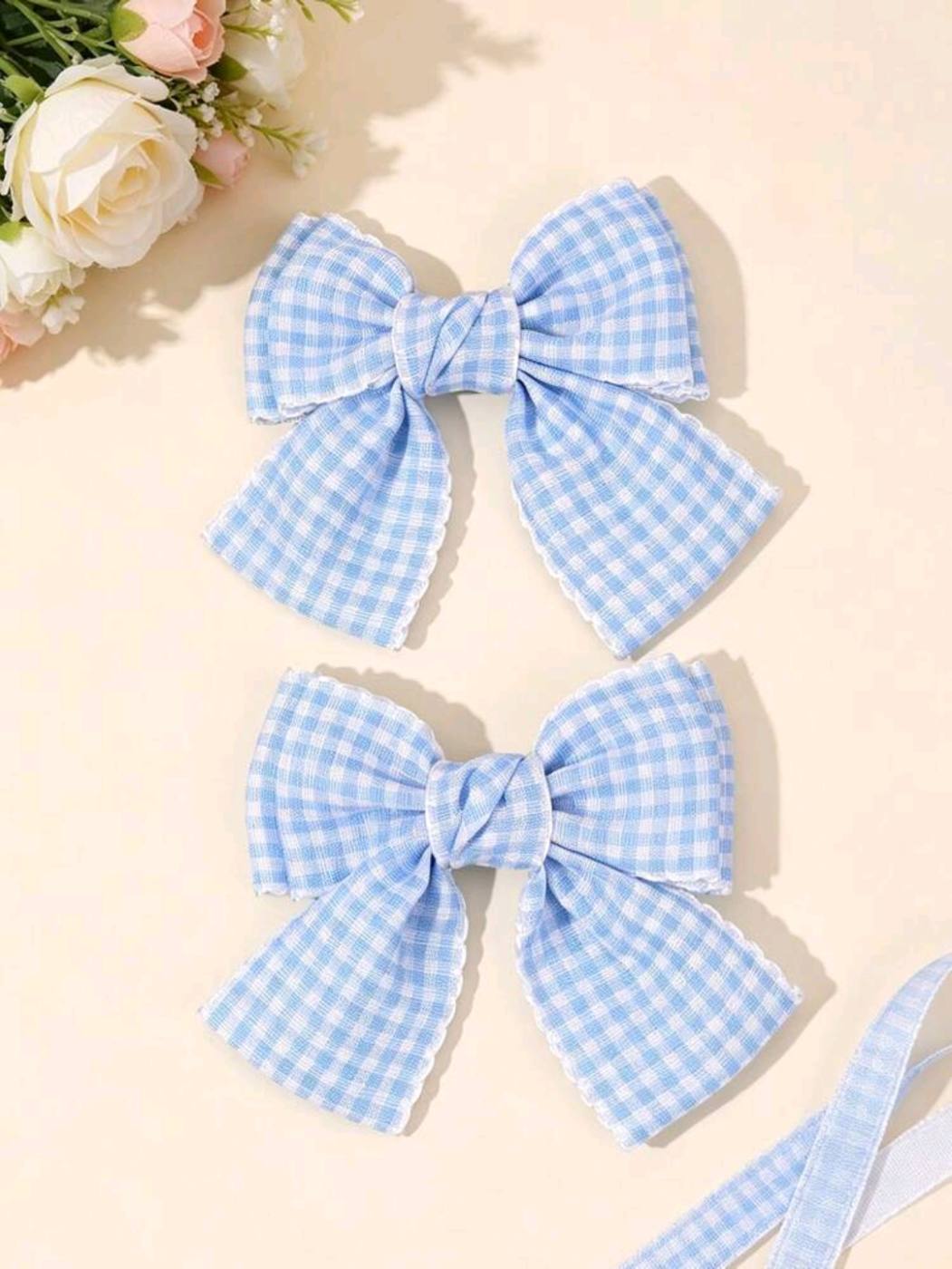 2pcs Squared Blue Bow Hair clip 
