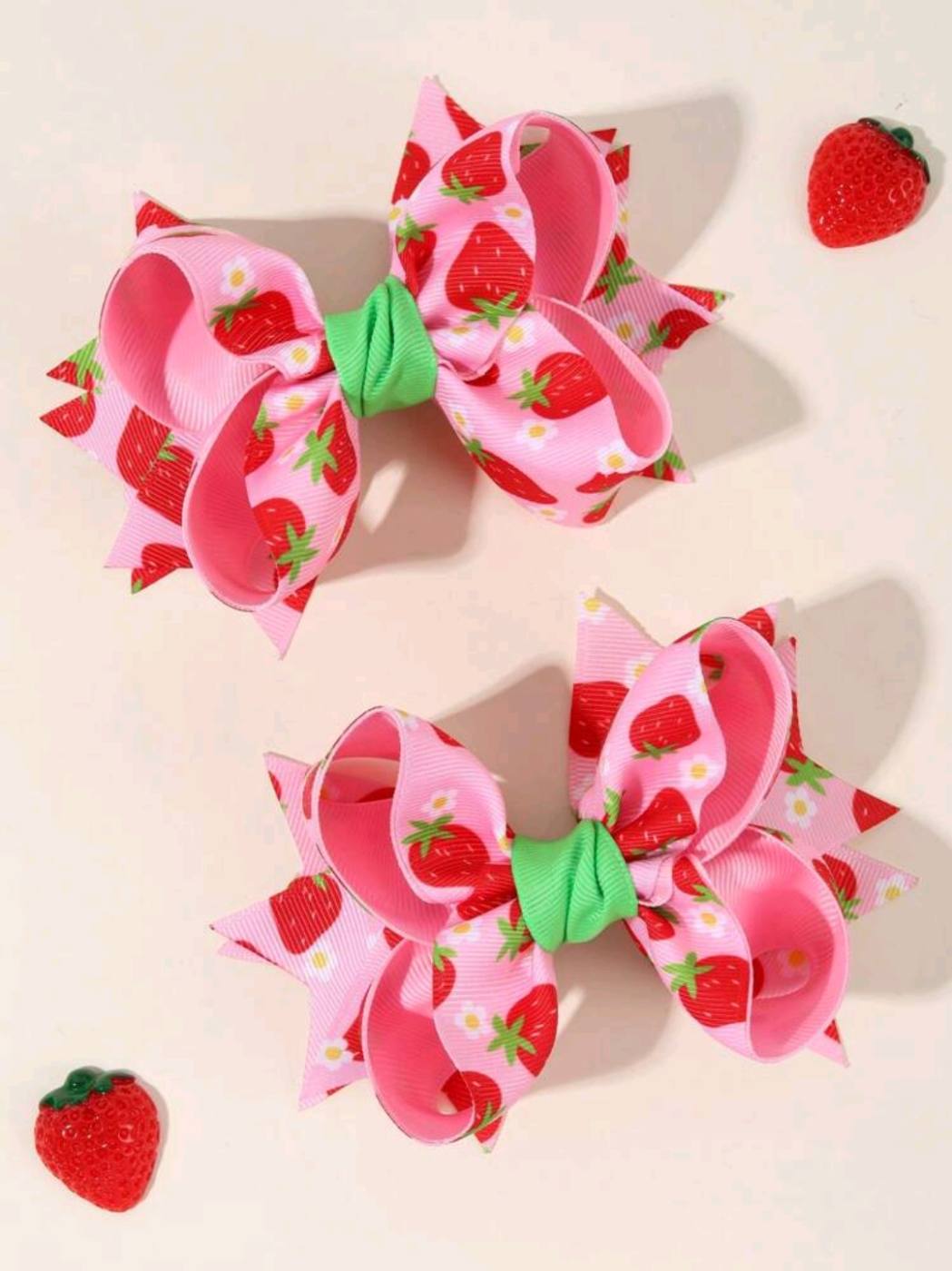 2pcs Strawberry Pink Bow Hair Clip 