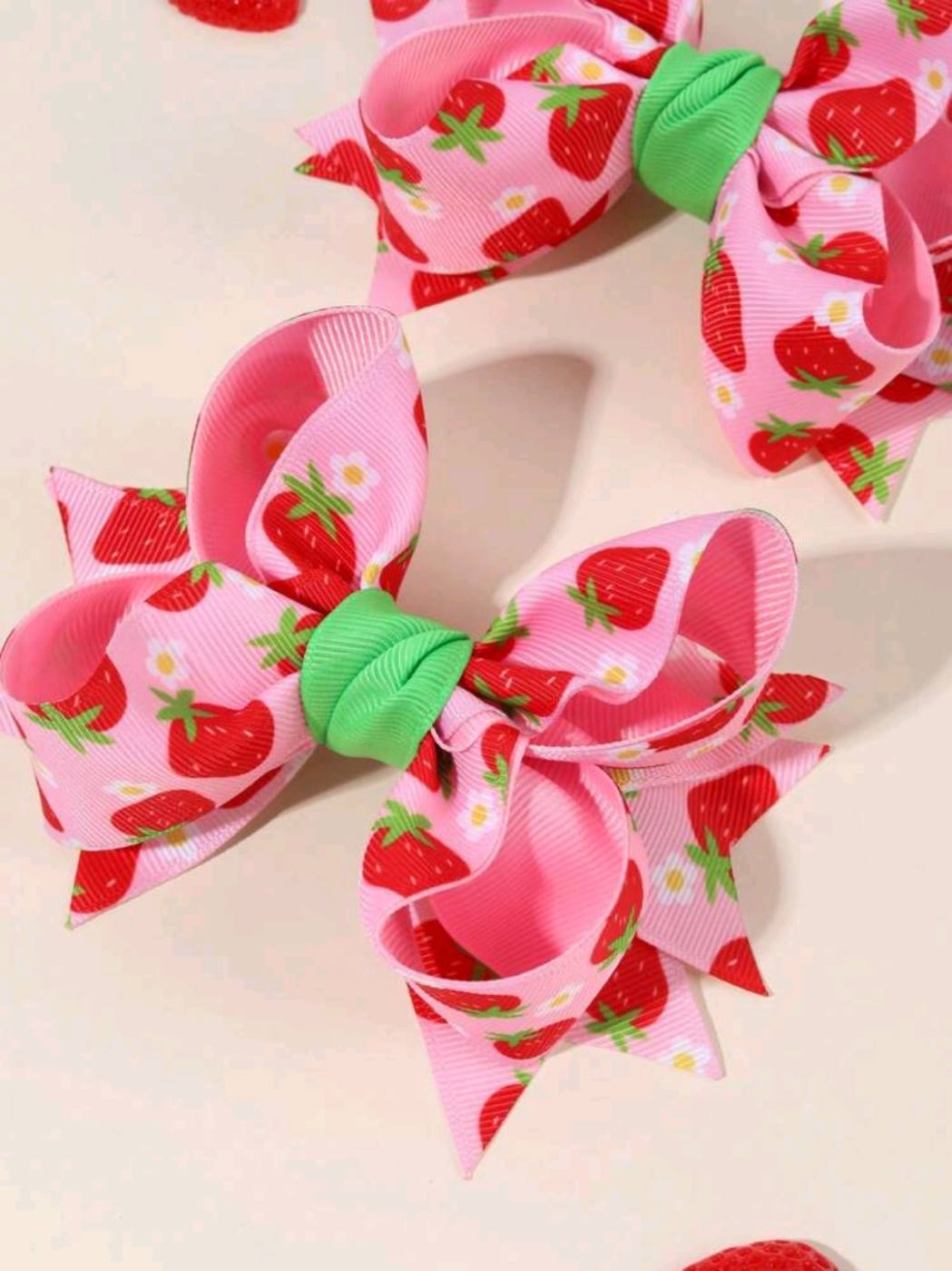 2pcs Strawberry Pink Bow Hair Clip 