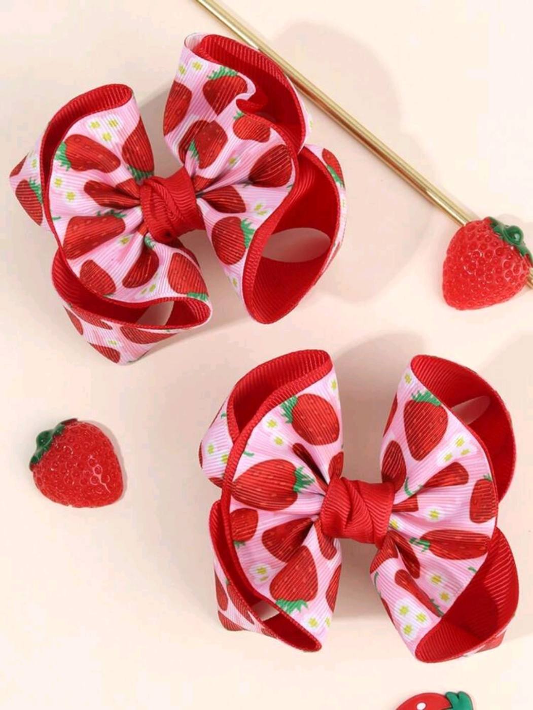 2pcs Big Bow Pink abs Red Strawberry Hair clips 