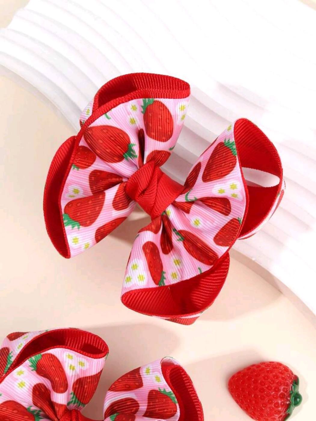 2pcs Big Bow Pink abs Red Strawberry Hair clips 