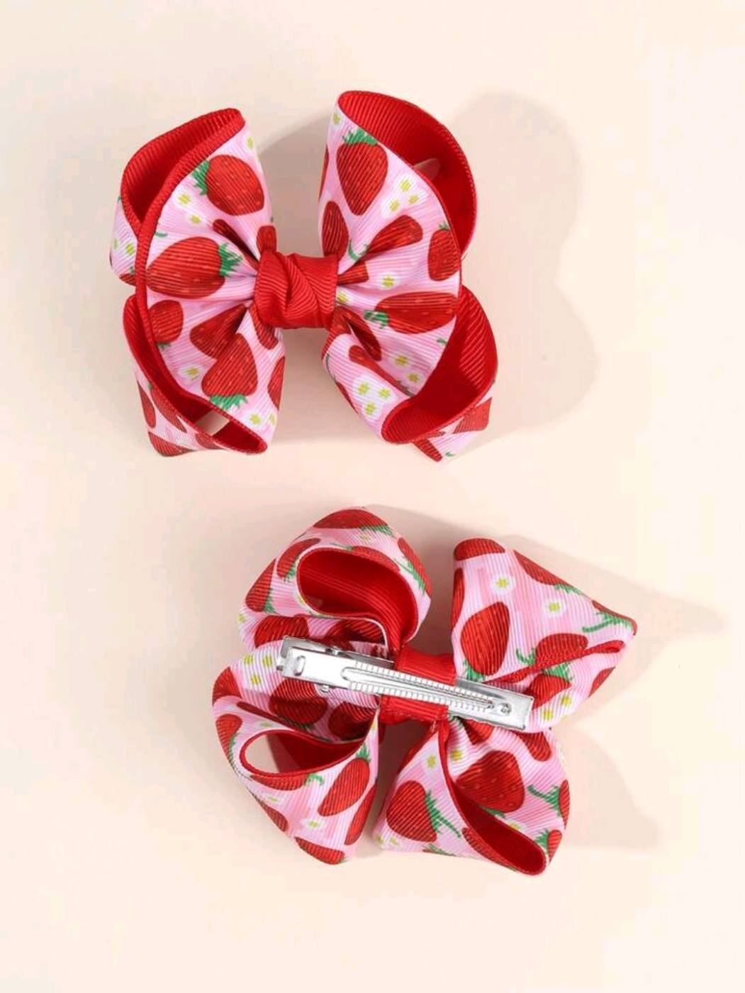 2pcs Big Bow Pink abs Red Strawberry Hair clips 