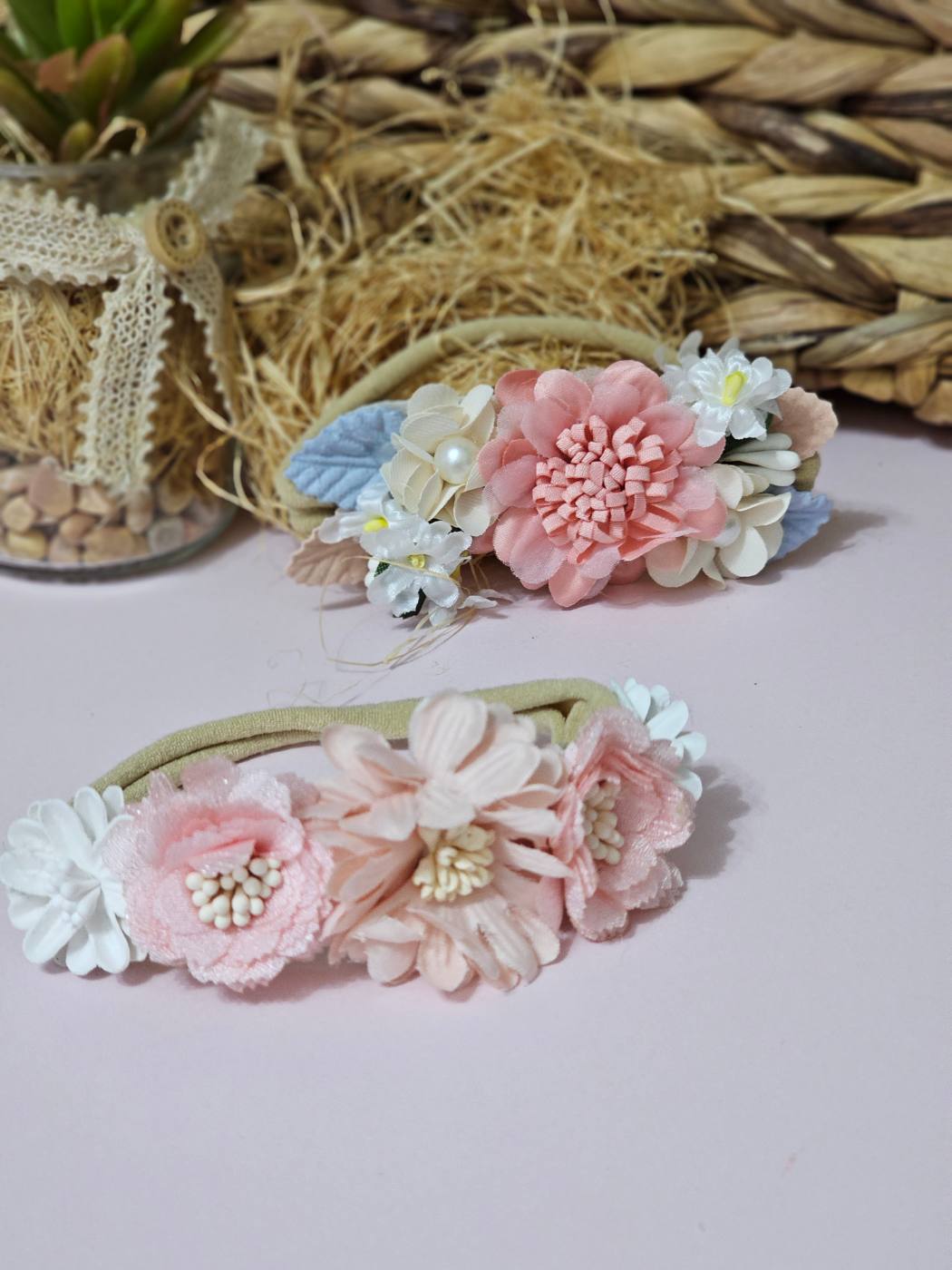1pc Mixed White and pink Floral headband 