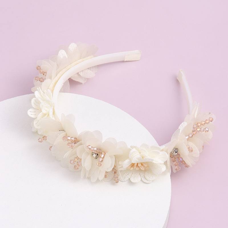 Offwhite Floral Head Band With Beads
