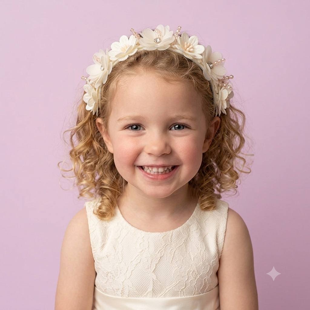 Offwhite Floral Head Band With Beads