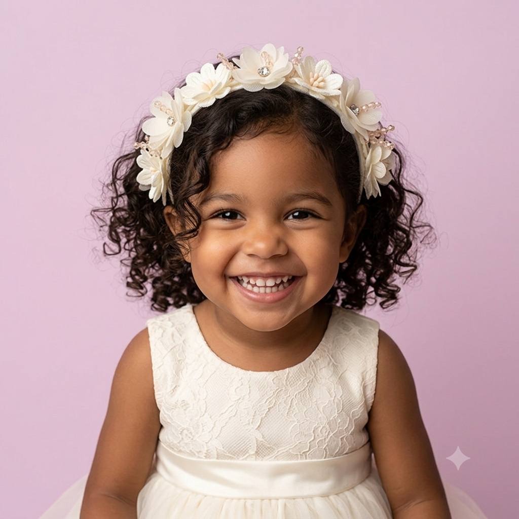 Offwhite Floral Head Band With Beads