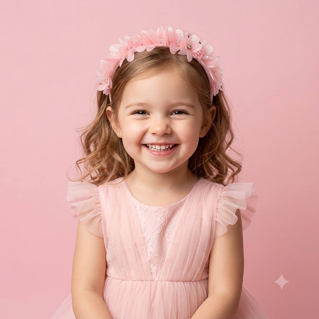 Pink Floral Head Band with Beads