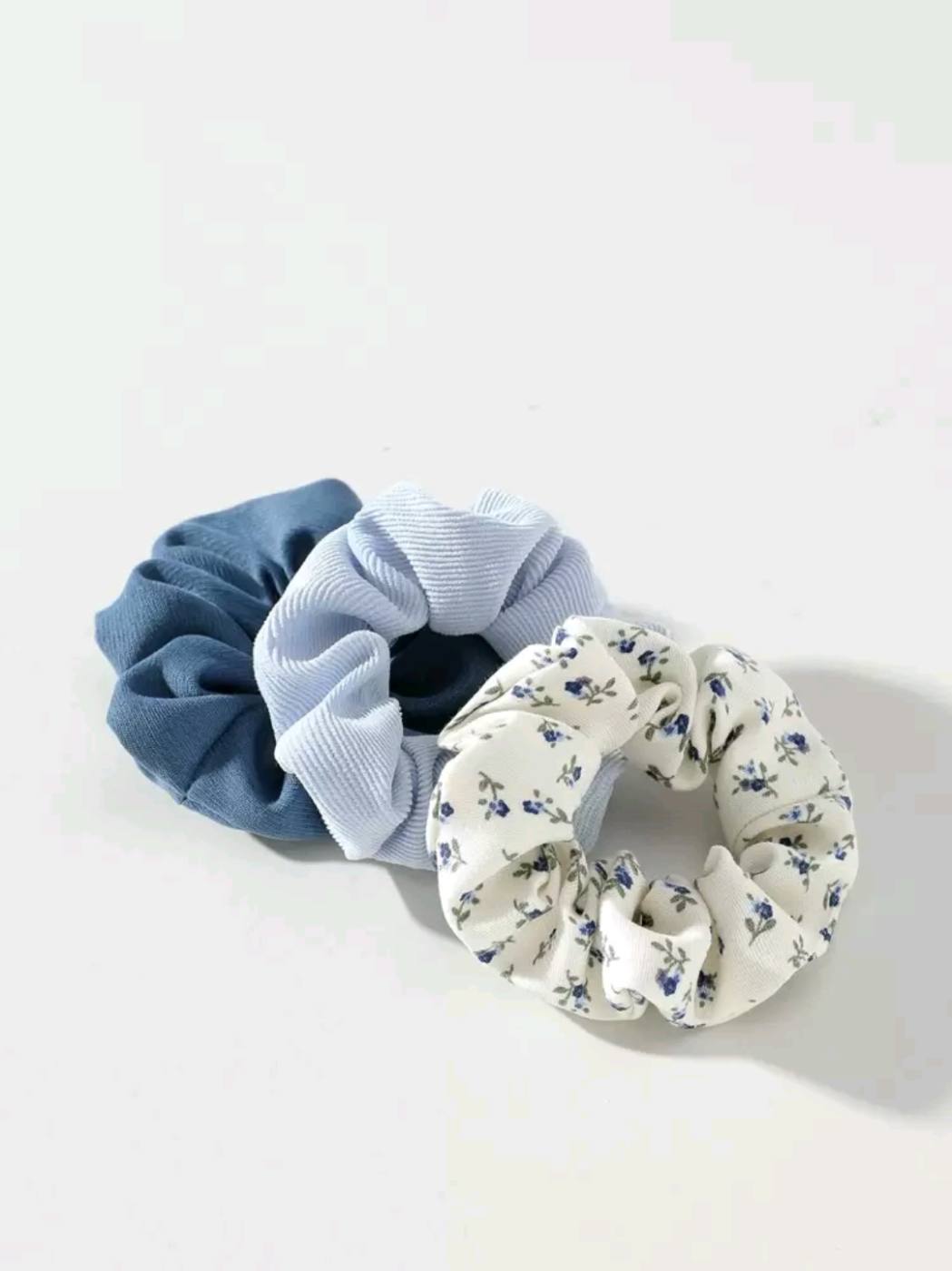 3pcs Blue Scrunchies with prints