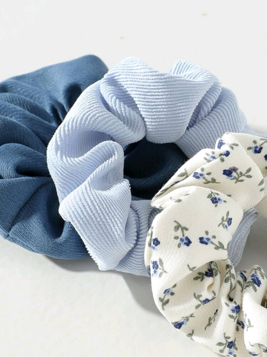 3pcs Blue Scrunchies with prints