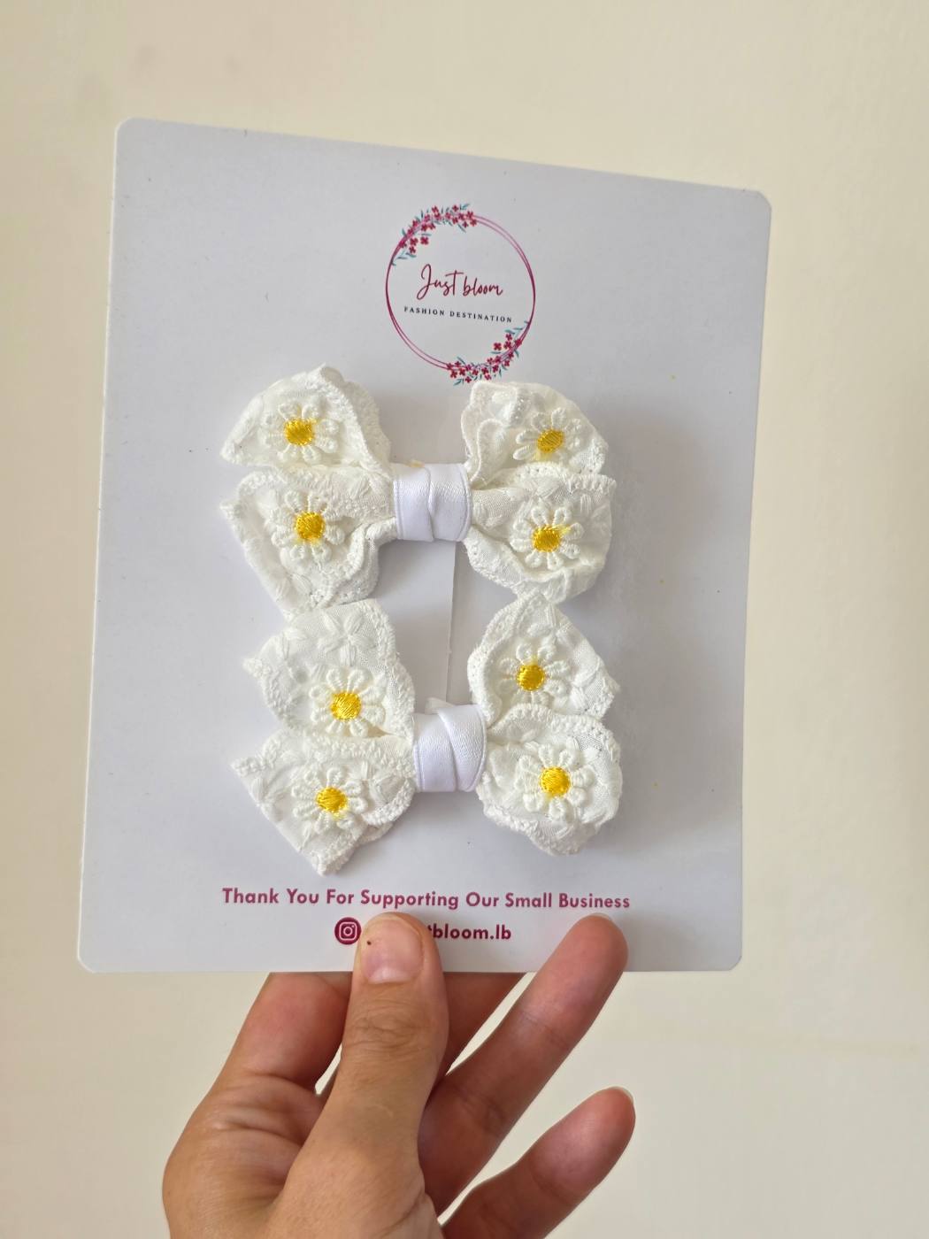 2pcs White Bow Hair Clip With Daisies 
